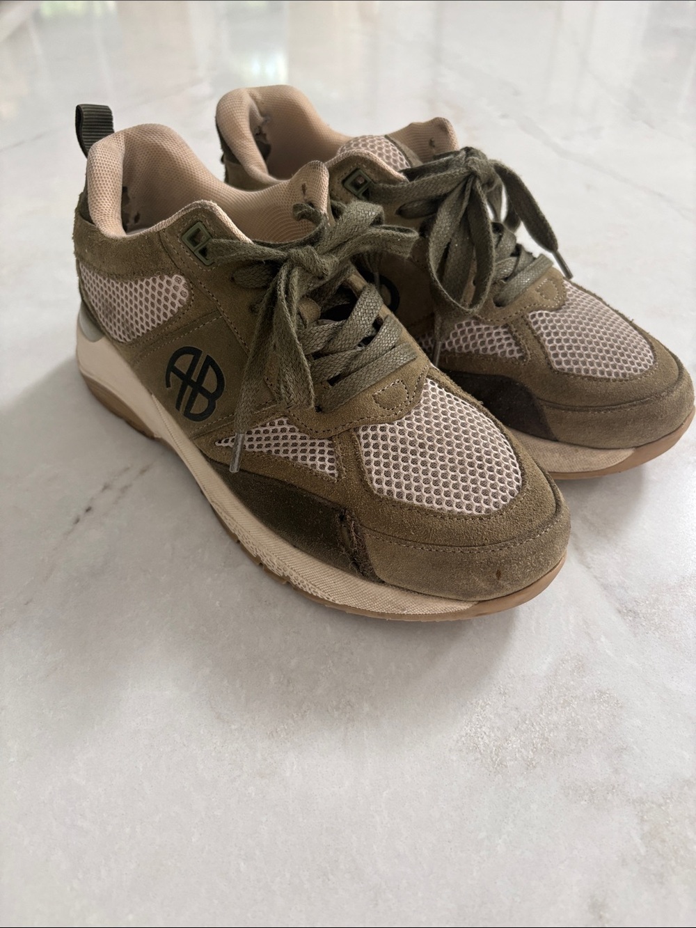 Anine Bing Dina Sneakers in Khaki Designer Everyday Travel Athleisure Size 7